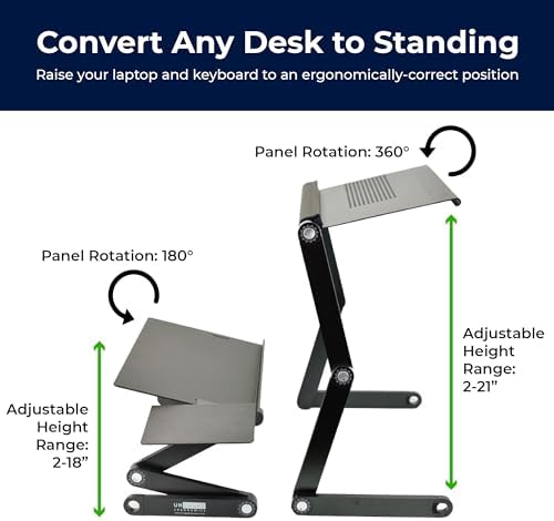 WorkEZ Adjustable Standing Desk Converter w/2 Fans & 3 USB Ports, Sit to Stand Desk Riser Monitor Standing Computer Desk, Height & Angle Negative Tilt