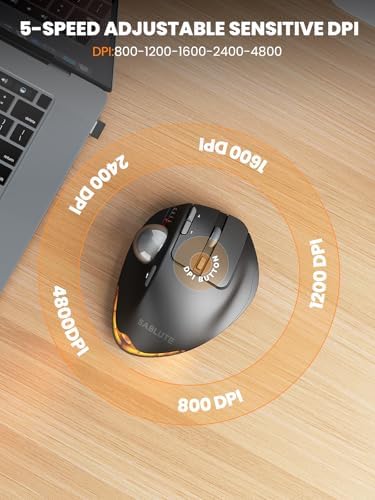 Wireless Trackball Mouse, Adjustable Angle Rechargeable, With Travel Case