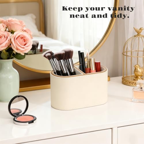 PU Leather Pen Holder, Desk Organizer Caddy with 2 Compartments