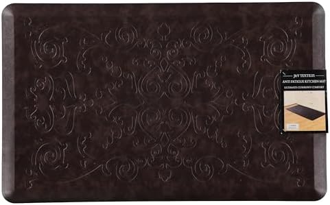 J&V TEXTILES Medallion Embossed Kitchen Mat Cushioned Anti Fatigue Floor Mat, Thick Non Slip Waterproof Kitchen Rugs and Mats,Heavy Duty Foam Standing Mat for Kitchen (Espresso, 20" X 39")