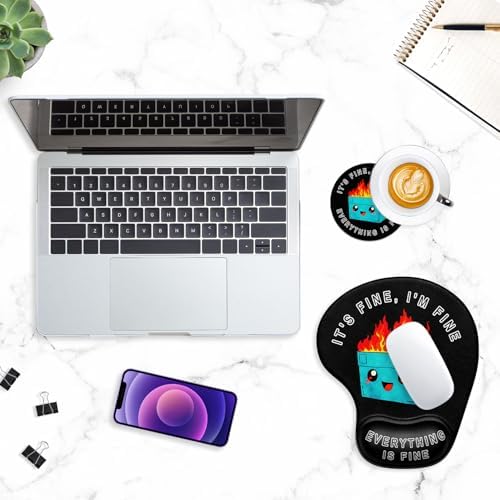 ITNRSIIET Ergonomic Mouse Pad Coaster Set with Gel Wrist Support Wrist Rest Smooth Surface Non-Slip PU Base Comfortable Office Supplies Pain Relief, 9.5 x 8.3 inches, Cute Dumpster