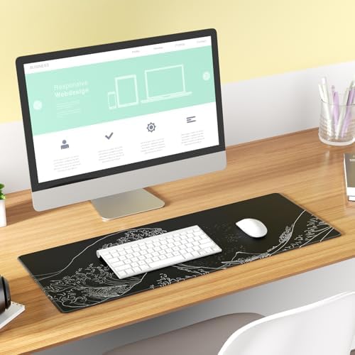 KTRIO Large Gaming Mouse Pad, Desk Mat, 31.5 x 11.8 in, Kanagawa Wave, XL