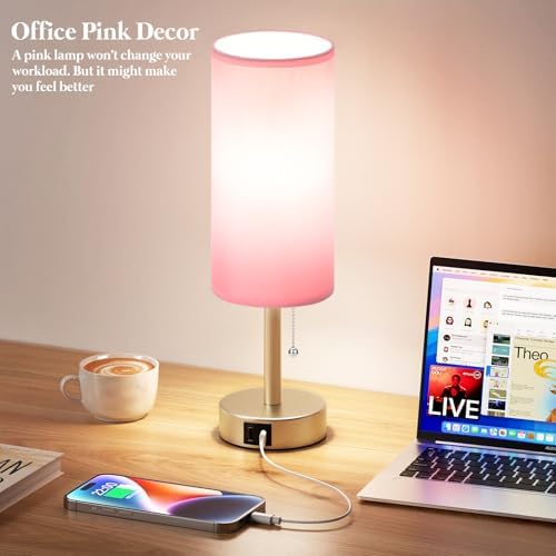 Pink Bedside Table Lamp for Bedroom - Small Nightstand Lamp for Girls