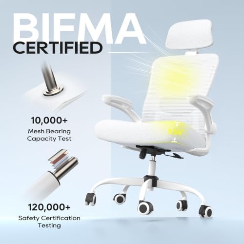 Ergonomic Office Chair for Long Hours, Padded Lumbar Support for Lower Back Relief, 330 lb Capacity, Comfortable Computer Desk Chair for Home Office, Work & Study