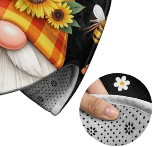 Soft Round Yoga Carpet, Large Home Decor Mat, Non Slip Machine Washable Kitchen Office Circle Rug Sunflower Gnome