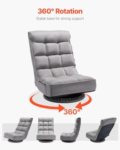 VEVOR Swivel Floor Gaming Chair, 360-Degree Rotating Foldable Lounge Chair with 4 Position Adjustable Backrest & Lumbar Support, Folding Video Reclining Lazy Sofa for Watching TV Reading Playing Game
