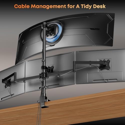Quad Monitor Mount for up to 49 inch Ultrawides on Top and 27 inch Screens on Lower Brackets,Heavy Duty,Fully Adjustment, Holds up to 44 lbs, VESA 75x75/100x100 mm,Black