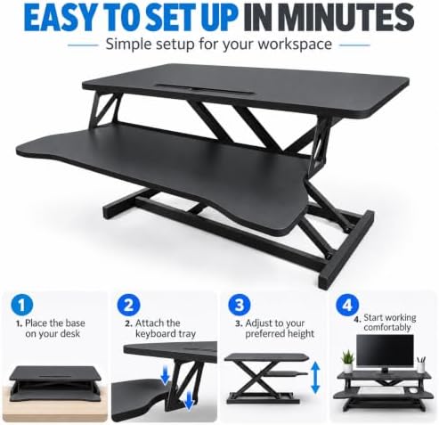 Standing Desk Converter, Adjustable Dual Monitor Riser, Black