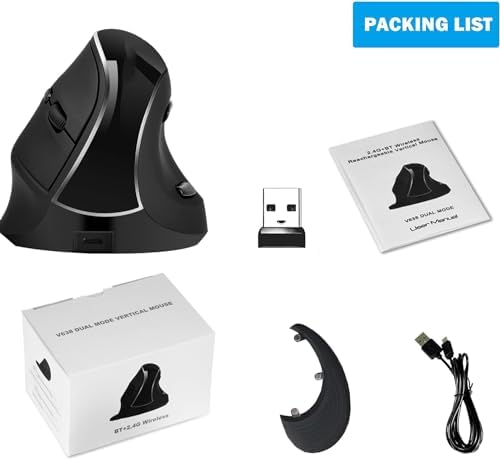 Eelexa Ergonomic Vertical Mouse: 2.4G Bluetooth Dual Mode Optical Computer Mice,Wireless Rechargeable Mouse with Removable Palm Rest,Compatible with Windows and MAC OS (V638 Dual Mode)