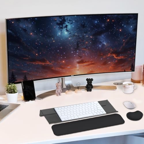 Computer Keyboard Wrist Rest Stand Set for Desktop, Keyboard Holder Easy Typing with Wrist Pad for Office, Home, School - Black