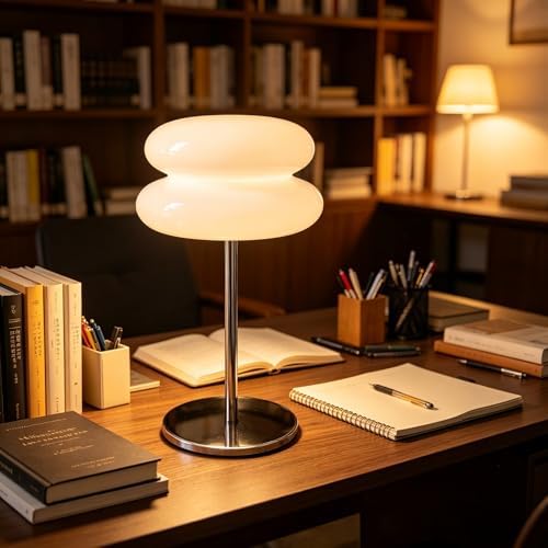 Bedroom Mushroom lamp, Medieval Modern Bedside Table lamp, dimmable Retro Egg Tart Headlight, Unique Home Mushroom Decoration Aesthetic Lovely Living Room Desk lamp (White)