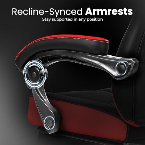 Gaming Chairs with Footrest, Big and Tall Gamer Chair with Headrest and Lumbar Support for Adults, Red