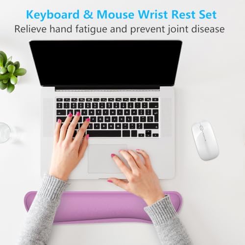 Dapesuom Enlarge Keyboard Wrist Rest, Memory Foam Keyboard Wrist Cushion for Computer Desk Mats Support, Pain Relief Ergonomic Mouse Pad Rests with Non-Slip Base for Gaming, Laptop, Radiant Orchid