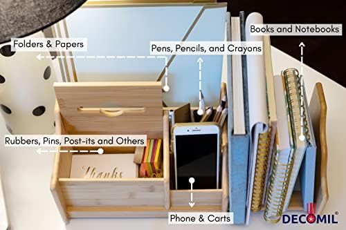 DECOMIL Bamboo Desk Organizer, Wood Desktop Shelf, Perfect Office Decor for Office Supplies Storage, Multifunction Desktop Organizer Shelf