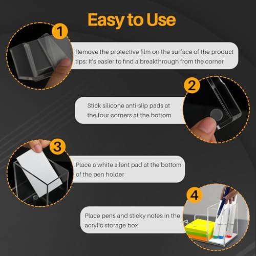 Sticky Note Holder, Crystal Clear Acrylic Pen and Sticky Note Dispenser for 3x3 Inches Note Pads, Simple Phone Stand for Office Home School Dorm Room Desk Organizer(No Pads) (2)