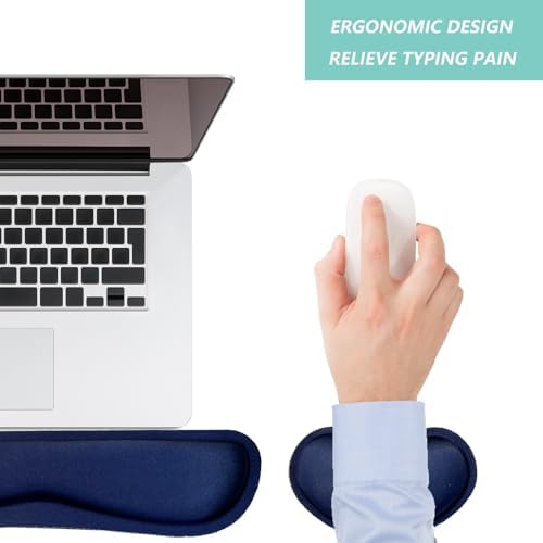 Keyboard Wrist Rest Mouse Wrist Support Set, Memory Foam Wrist Rest Pad for Computer Laptop Keyboard Mouse, Ergonomic Wrist Cushion Support for Typing Pain Relief, Gaming Home Office, Navy Blue