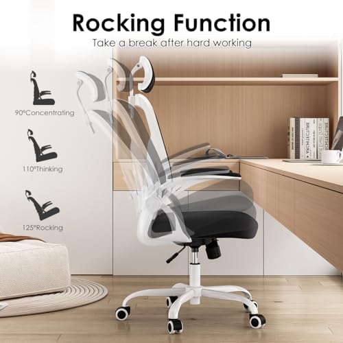 High Back Mesh Office Chair, Flip-Up Arms, Adjustable Headrest, 350lb Load