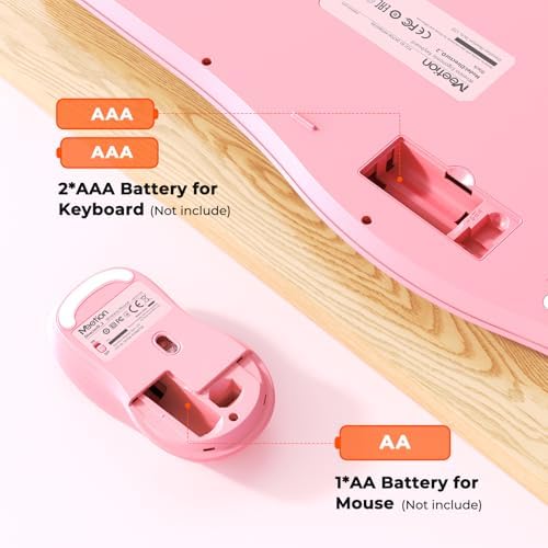 MEETION Wave Ergonomic Keyboard and Mouse Combo with Wrist Rest, Pink