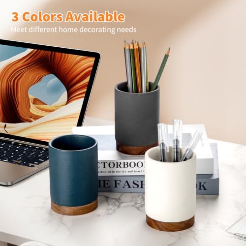Ceramic Pen Holder for Desk, Pencil Cup, (White,Set / 2)
