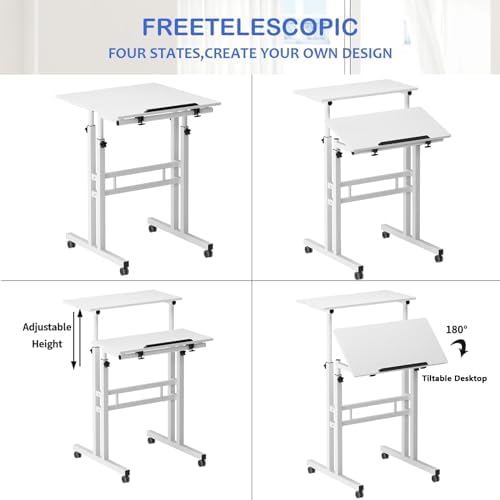 soges Height Adjustable Mobile Standing Desk, White