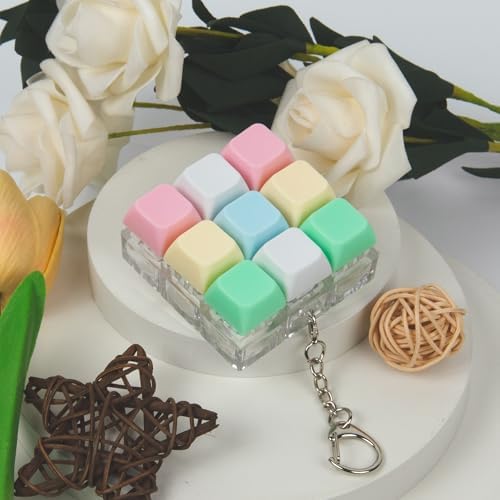 Keyboard Fidget Toy, Keyboard Fidget Keychain 9-in-1 Keyboard Decompression Button Finger Clicker Toys Stress Relief Fidget Gifts (5 Colors- Green Yellow Pink White Blue)