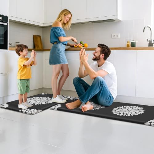 2PCS Kitchen Mats for Floor, Anti Fatigue Non-Slip Water Resistant Black Rug