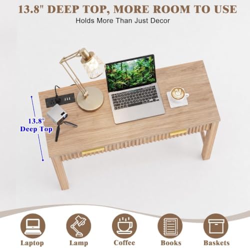 Cyclysio 32" Small Console Table with Charging Station & 2 Fluted Drawers