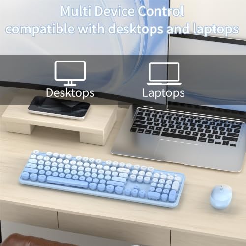 Colorful Wireless Computer Keyboard and Mouse, Blue Gradient