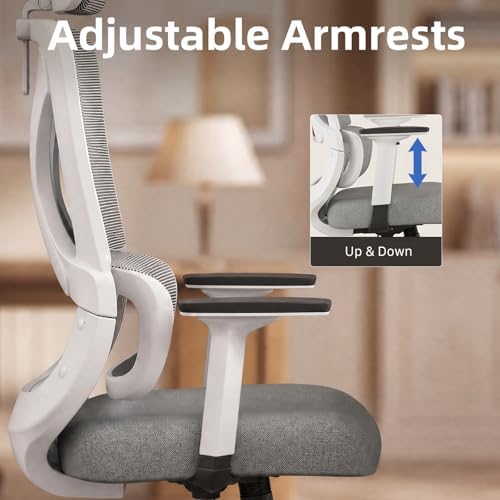 High Back Ergonomic Desk Chair with Adjustable Lumbar Support and Headrest Home Office Desk Chair with flip-up Armrests for Home, Office, Gaming, Student(White)