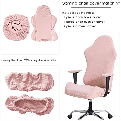Gaming Chair Cover Set Pink for Adults Video Game Chair Water Repellent Jacquard Racing Computer Chair Slipcover with 2 Pieces Armrest Covers