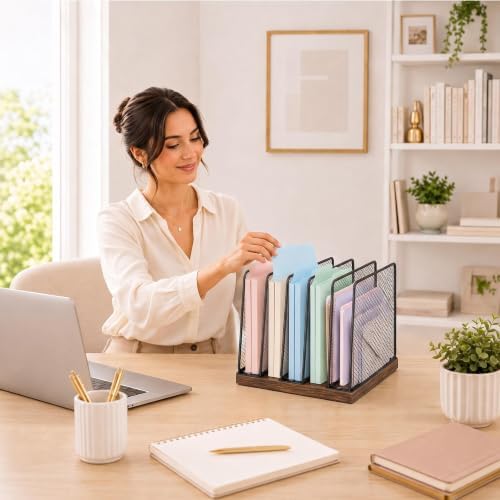 OPNICE Desk File Organizer, Mail Organizer, Large, Brown