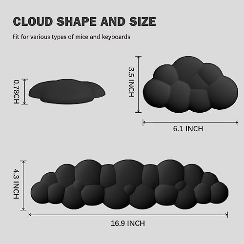 Cloud Keyboard Wrist Rest Pad Set,Enlarge PU Leather Memory Foam Wrist Cushion Support,Easy Typing Pain Relief,Mouse Wrist Rest Pad,Non-Slip Wrist Support for Home, Office,Black