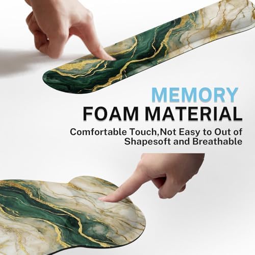 Britimes Ergonomic Mouse Pad Set with Wrist Rest, Gold Green Marble