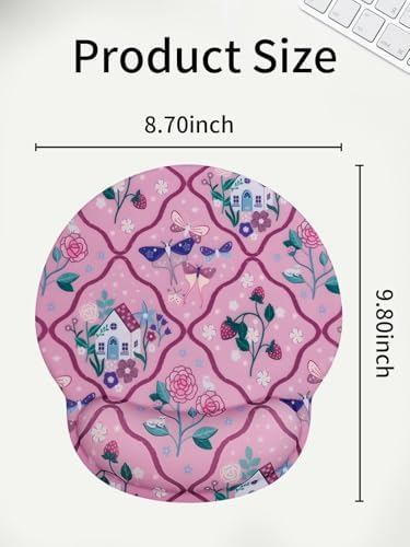 Seorsok Butterfly & Strawberry Mouse Pad with Gel Wrist Support Mouse Pad,Ergonomic Aesthetic,Comfortable Mousepad for Office Game Work Computer,Pain Relief Mousepad with Non-Slip Silicone Base,Purple
