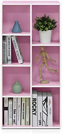 Furinno LUDER Book Shelf, 7-Cube Bookshelf, Bookcase with Open Shelves, 9.4 x 19.5 x 41.7, Easy Assembly, for Living Room, Bedroom, Home Office, White/Pink