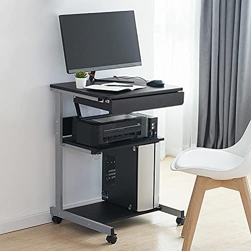 Topeakmart Rolling Desk with Drawer & Printer Shelf, Sturdy Steel Frame, Black