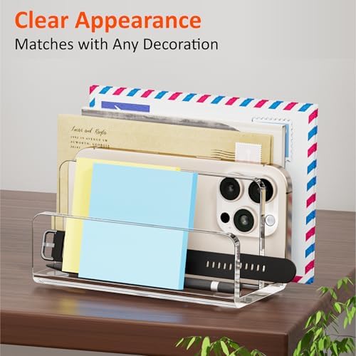 FUCDTEFC Desk Mail Organizer, 2 Section Clear Acrylic File Holder Letter Organizer, Vertical Lightweight Modern Envelope Holder Desk Accessories & Workspace Organizers for Office, Home, School