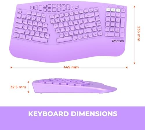MEETION Ergonomic Keyboard Wireless, Multi-Device Bluetooth Keyboard, Full-Sized Split Computer Keyboards, Wrist Rest for Natural Typing, for Windows/Mac/Laptop/Table/PC, Purple