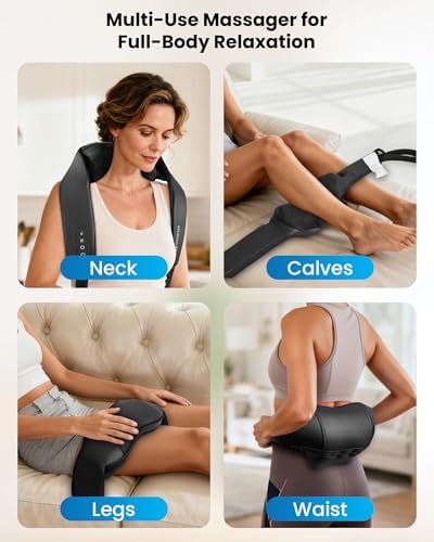 COMFIER Shiatsu Neck Massager with Heat - Cordless 4D Neck and Shoulder Massager for Pain Relief Deep Tissue, Graphene Heating, Trapezius Muscle Relaxer Massage Pillow,Ink Black