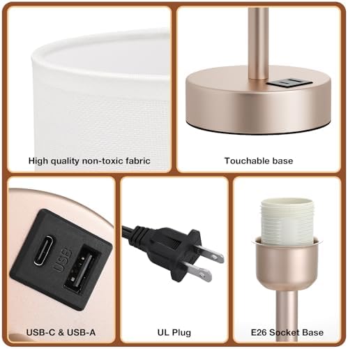 Dicoool Bedside Table Lamp for Bedroom - 3-Way Dimmable Touch Lamp, USB A+C