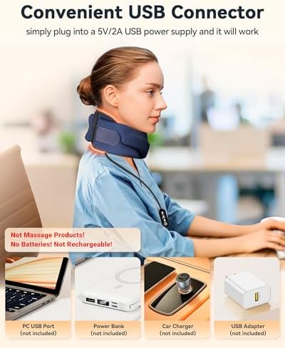 Heated Neck Brace Cervical Collar - Neck Support Brace with Heating Pad, Soft Foam Keep Vertebrae Stable and Aligned for Relief of Cervical Spine Pressure for Women & Men (Small Size) Blue