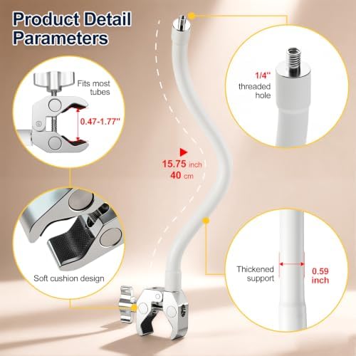 Flexible Baby Monitor Mount for HelloBaby HB6550/ HB6560/HB6240/HB6148/HB6339/HB66/HB65/HB40, ANMEATE SM935E, 15.75" Gooseneck Arm with Heavy Duty Metal Crab for Hello Baby Monitor,Camera NOT included