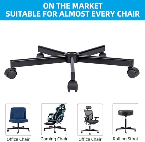 XSZD Criss Cross Home Office Swivel Chair Base – Durable, Steady and Easy Installation – Perfect for Criss Cross and Cross Legged Chairs with Replacement Casters (Black,Base+Wheel)