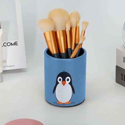 Penguin Pen Holder Pencil Organizer Cute Pencil Cup Desk Decor Makeup Brush Holder PU Multifunctional Office Supplies for Home Classroom School