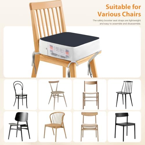 Booster Seat for Kitchen Chair, 3.8" Kid Booster Seat Cushion with Ties
