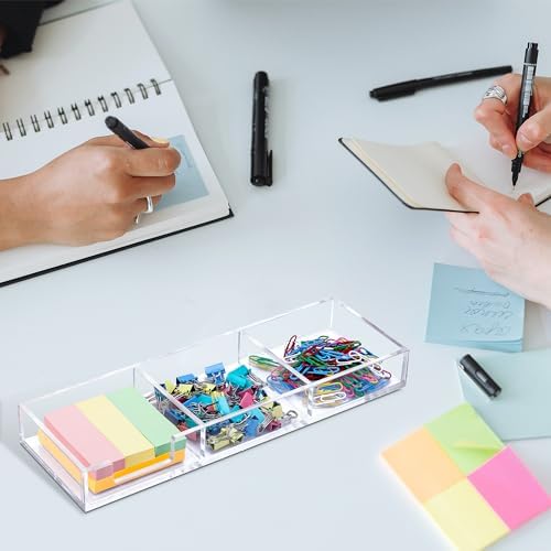 Sticky Note Holder 3 in 1 Clear Acrylic Self-Stick Memo Pads Holders Desk Organizer for School Office Home, Post Pop Notes Dispenser for 3"X3" Note Pads (BQ211)