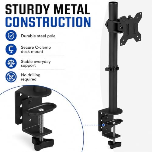 Laptop Desk Mount, Height Adjustable Laptop Stand for Desk with C-Clamp, Universal Laptop Mount Holder with Desk Extender Tray for 10-17 Inch Laptops, Space Saving Desk Accessories