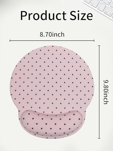 Seorsok Cute Black Polka Dot Mouse Pad with Gel Wrist Support Mouse Pad,Ergonomic Aesthetic,Comfortable Mousepad for Office Game Work Computer,Pain Relief Mousepad with Non-Slip Silicone Base,Pink