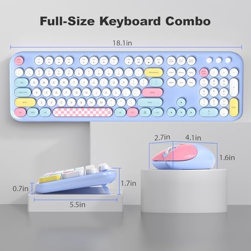 Wireless Keyboard and Mouse Combo, 2.4G Retro Typewriter Keyboard with Number Pad and Cute Ambidextrous Wireless Mouse for Computer Laptop