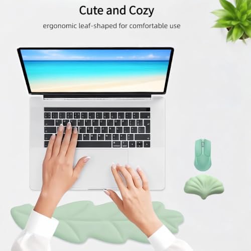 inbesk Angel Wing Wrist Rest Ergonomic Memory Foam Wrist Rest for Computer Keyboard Mouse Set, Cute Gaming Keyboard Cushion Hand Support PU Leather Surface Anti-Slip Waterproof Green-Leaf